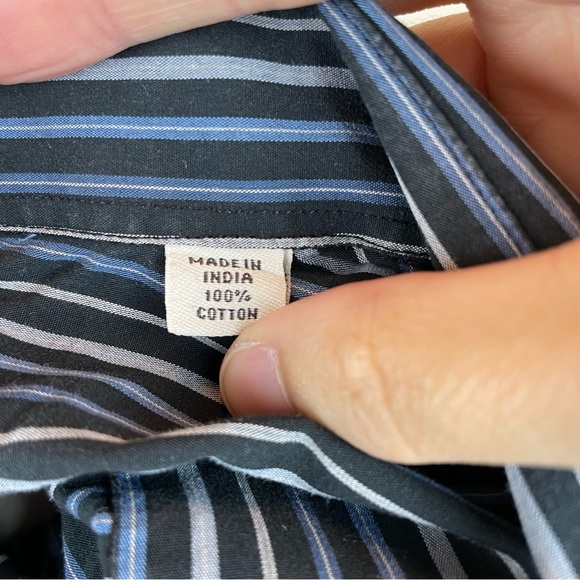 Pronto Uomo Blue Black Stripe Collared Long Sleeve Button Down Shirt Men Medium - Picture 5 of 6